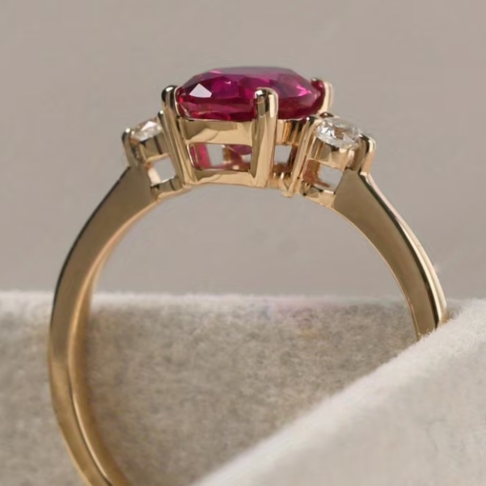 Elegant 14k Gold Plated and Pink Crystal Gemstone Ring - Picture 4 of 4